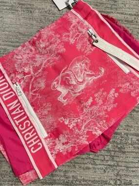 Dior Pink Toile Mini Skirt with White Trim